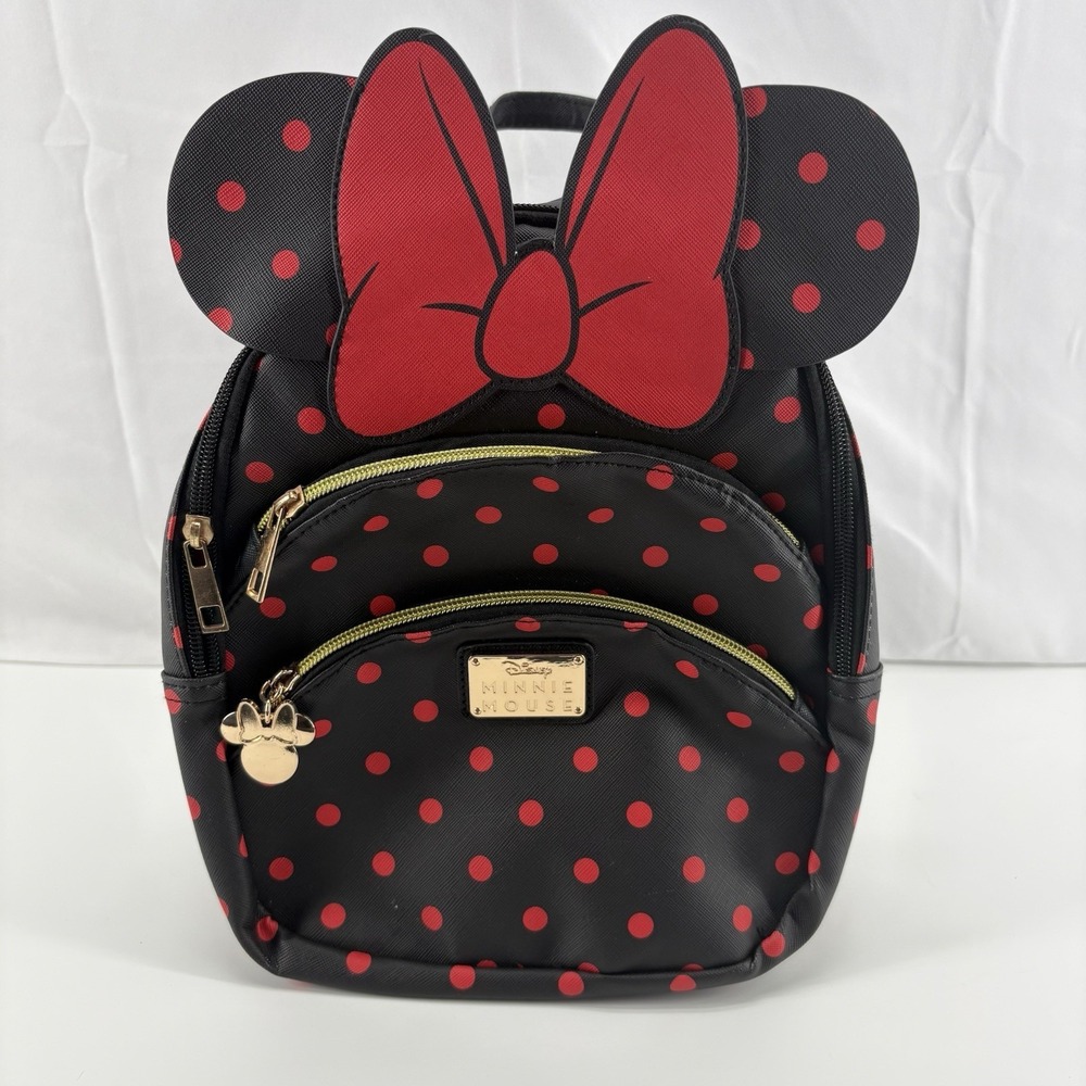 Disney Minnieโ Mouse Mini Back Pack Black & Red With Ears 12.5" H X 9" W X 10" D